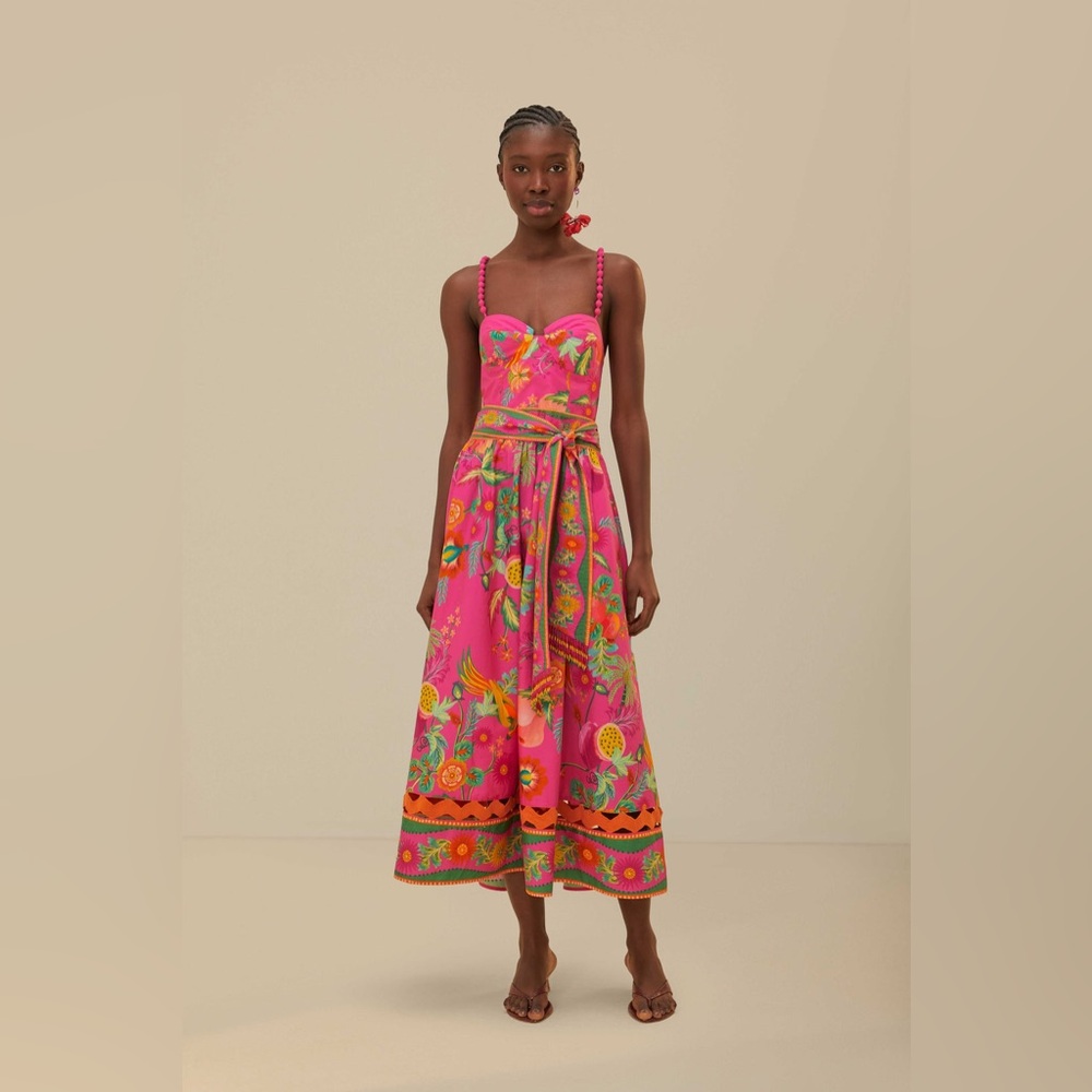 NWT FARM RIO PINK MIDI DRESS